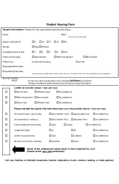 student housing form