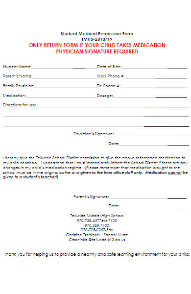 student medical permission form