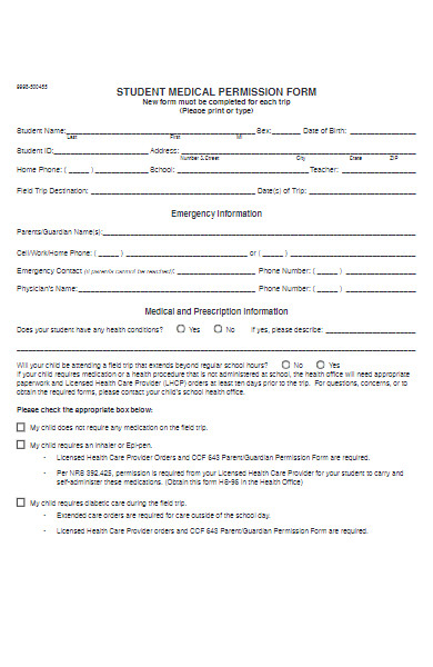student medical permission forms