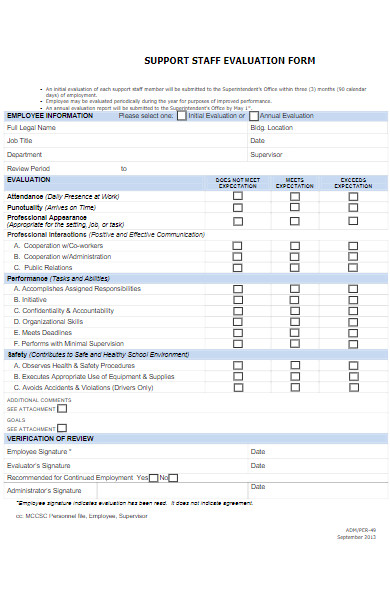support staff evaluation form