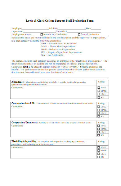 support staff performance evaluation form