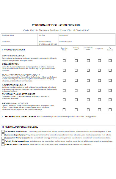 technical staff performance evaluation form