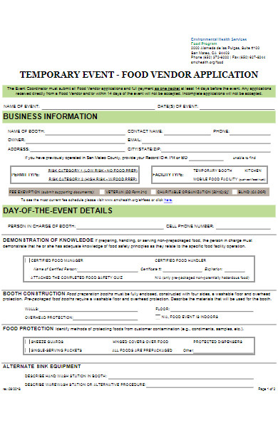 temporary event food vendor application