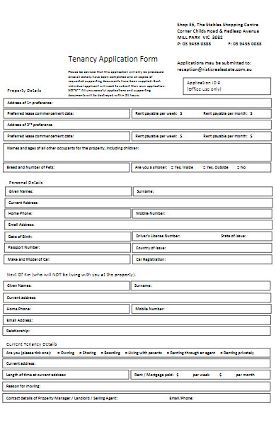 Free 50 Tenancy Application Forms In Pdf Ms Word 0959
