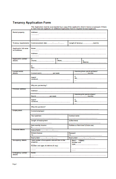 tenancy application form template