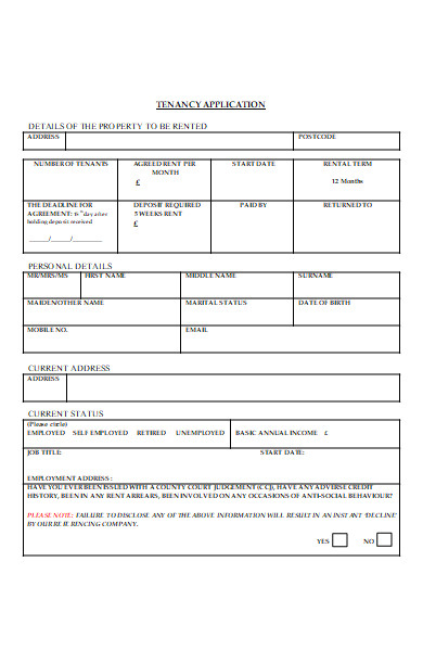 tenancy application verification form