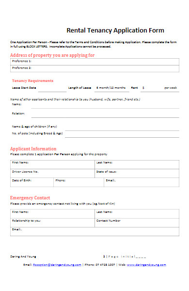 tenancy rental application form
