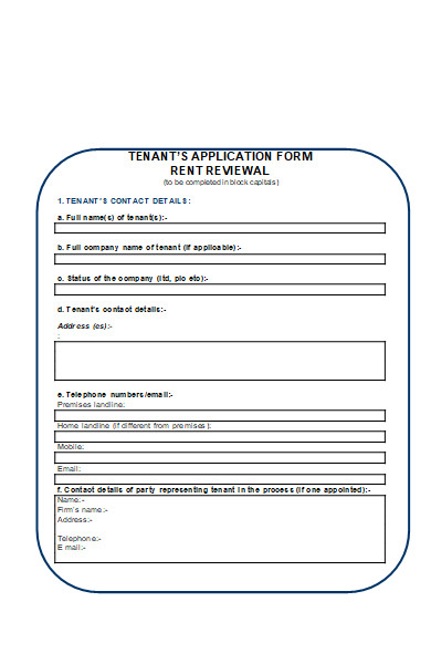 tenant application form for rent review