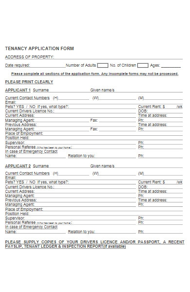 tenant application form for residential