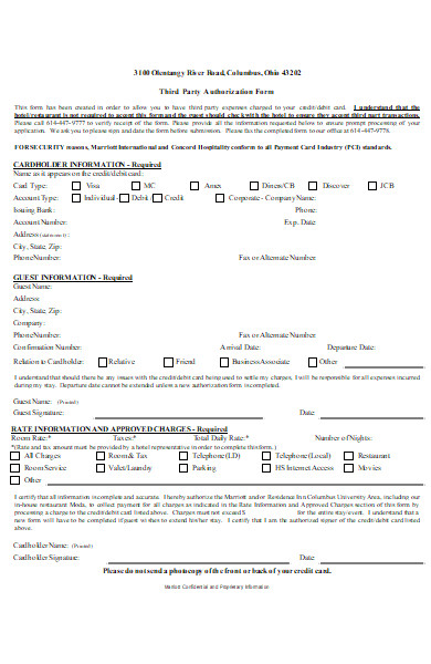 third party credit card authorization form