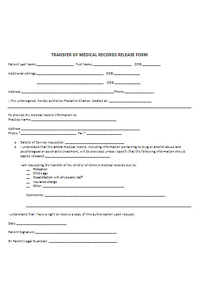 transfer of medical records release form