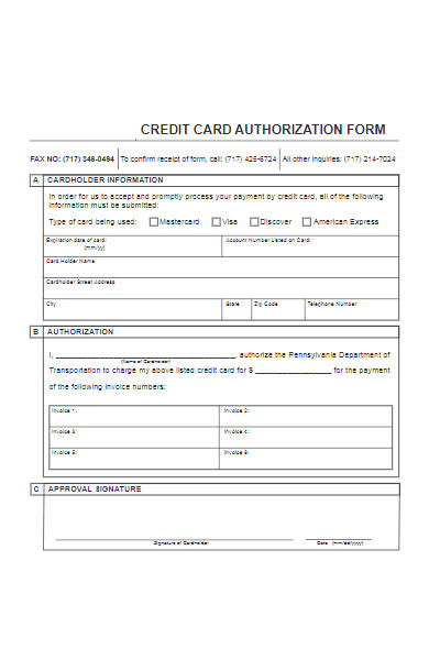 transportation credit card authorization form