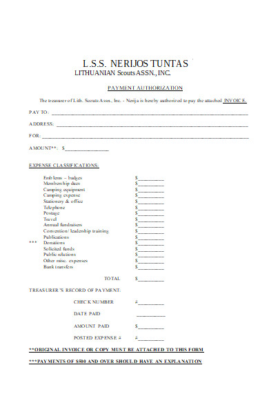 treasurer payment authorization form