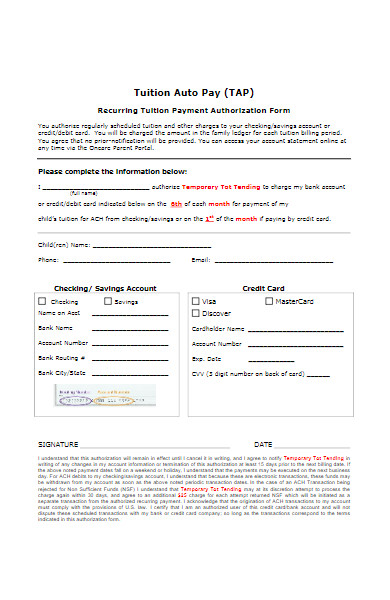 tuition payment authorization form