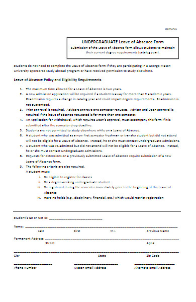 undergraduate leave of absence form