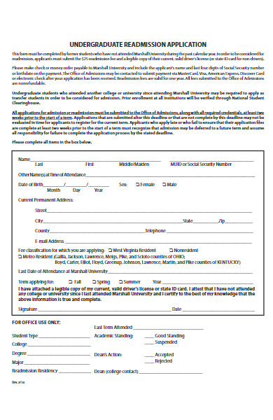 undergraduate readmission application form