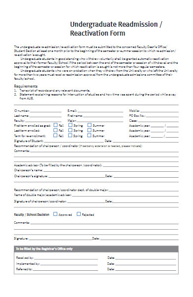 undergraduate readmission reactivation form