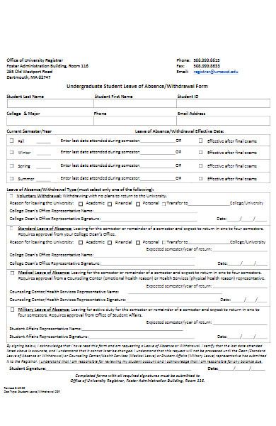 undergraduate student leave of absence form