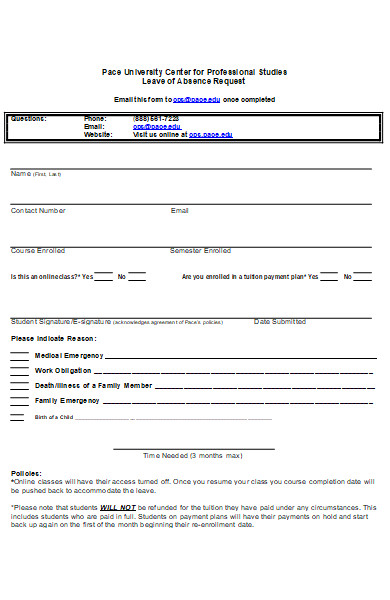 university center leave of absence request form