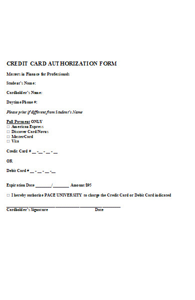 university credit card authorization form