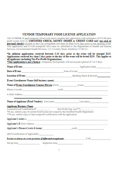 vendor temporary food license application form