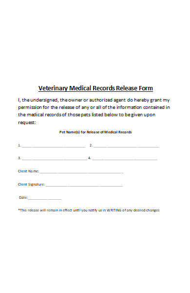veterinary medical records release form