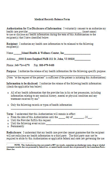 voluntary medical records release form