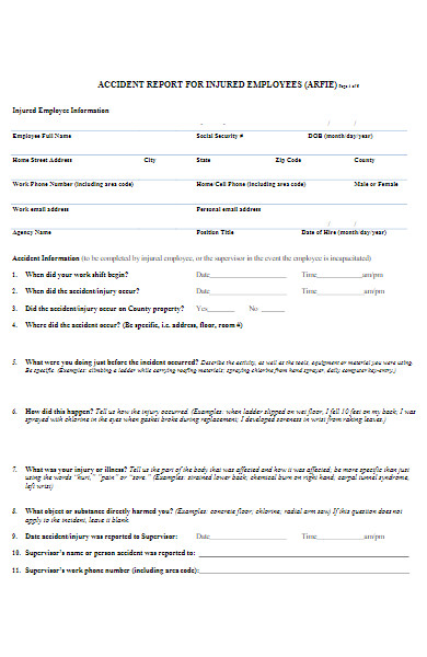 accident report form for injured employee
