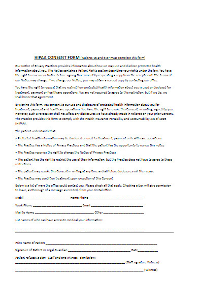 adult hipaa consent form