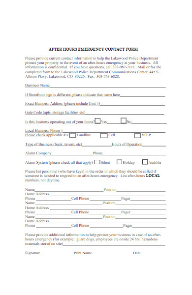 after hours emergency contact form
