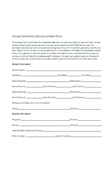 annual community service consent form