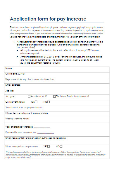 application form for pay increase