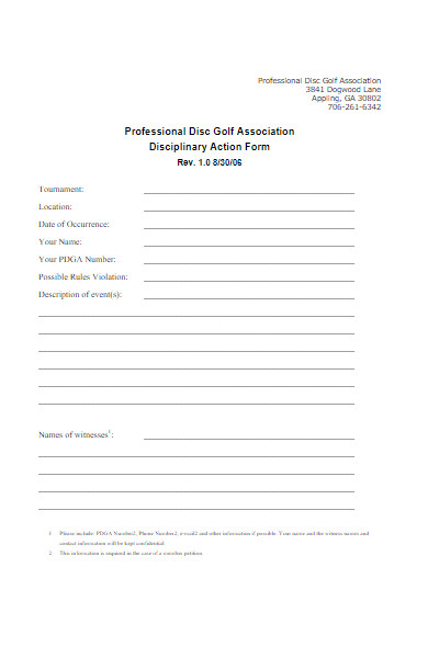 association disciplinary action form