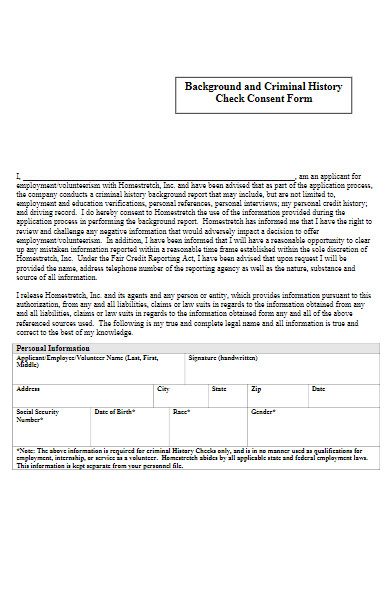 background and criminal history check consent form