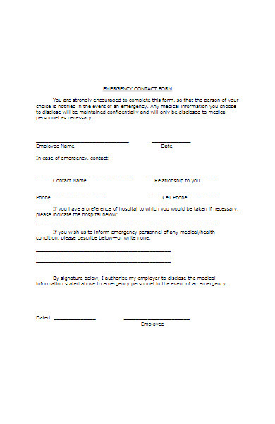 basic emergency contact form