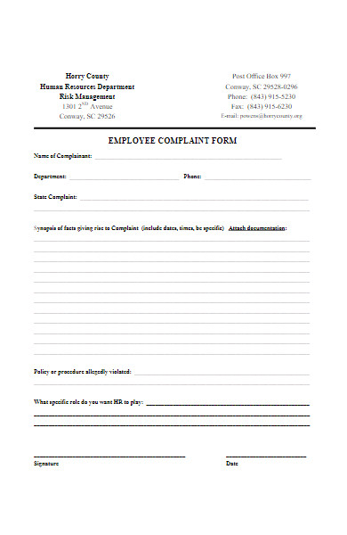 basic employee complaint form