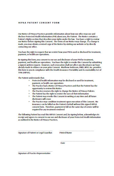 basic hipaa patient consent form