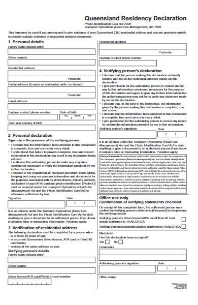basic residency declaration form