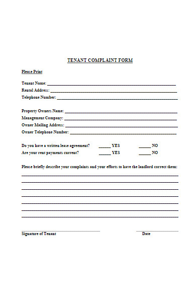 basic tenant complaint form