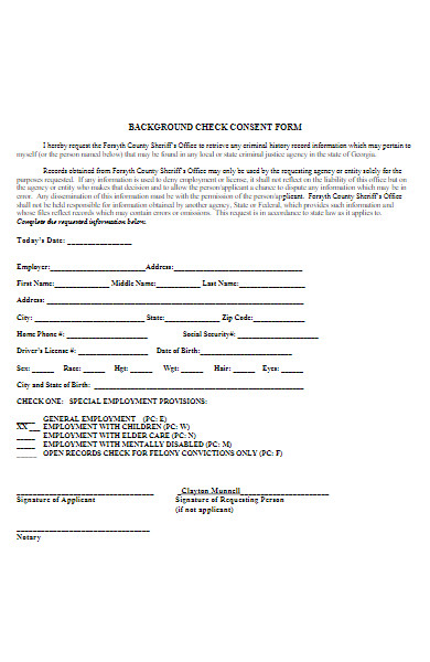 blank background check consent form