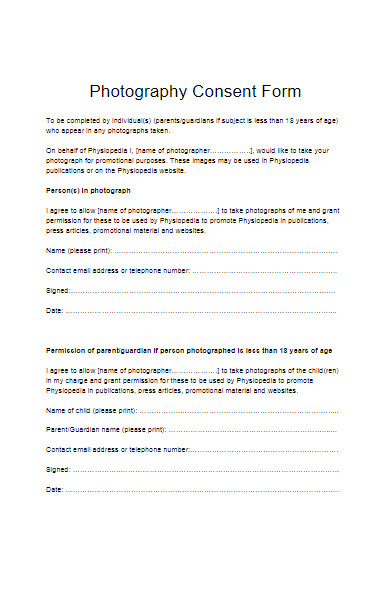 blank photography consent form