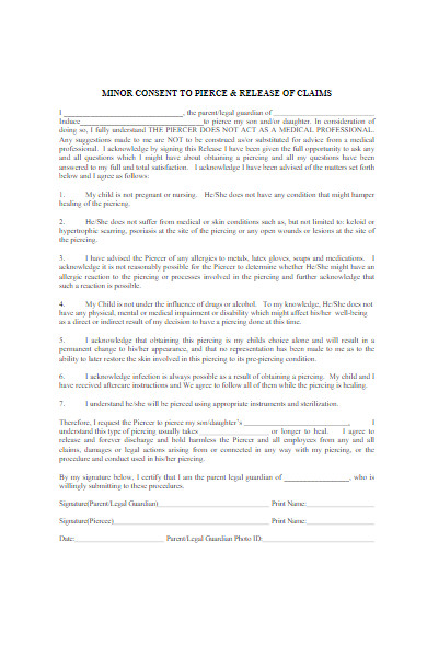 body piercing consent form with minors