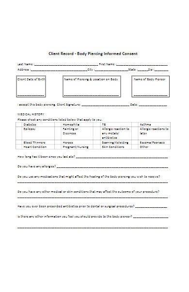 body piercing informed consent form