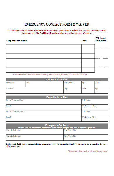 camp emergency contact form