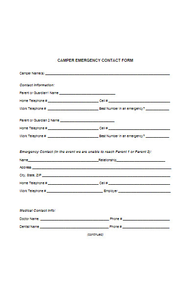 camper emergency contact form