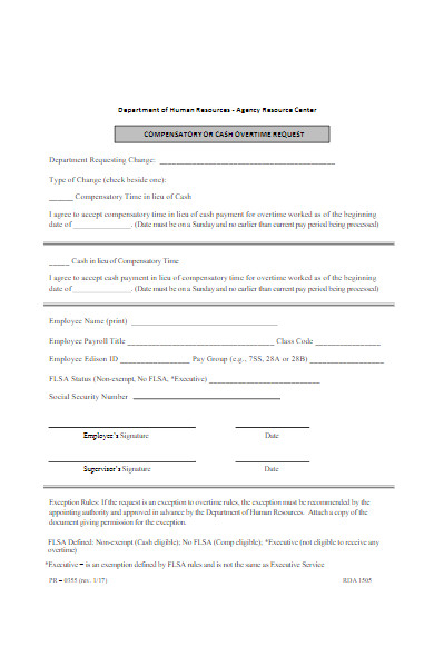 cash overtime request form