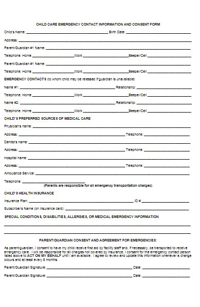 child care emergency contact information form