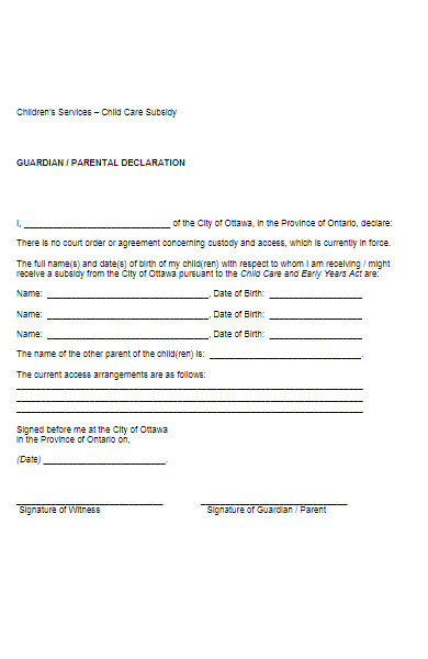 child care guardian declaration form