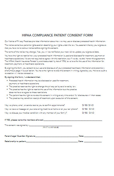 Free 50 Hipaa Consent Forms Download How To Create Guide Tips 3176