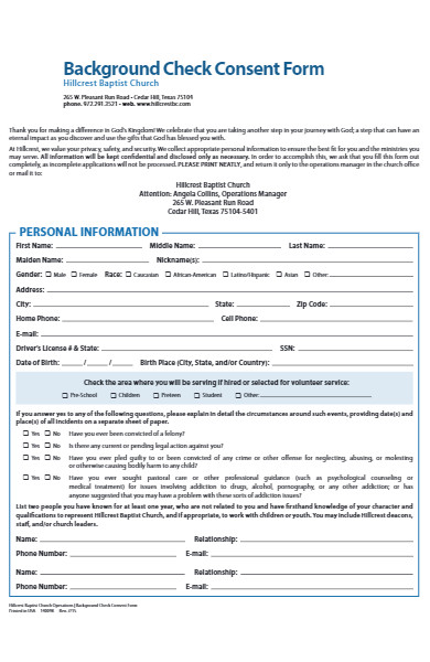 church background check consent form